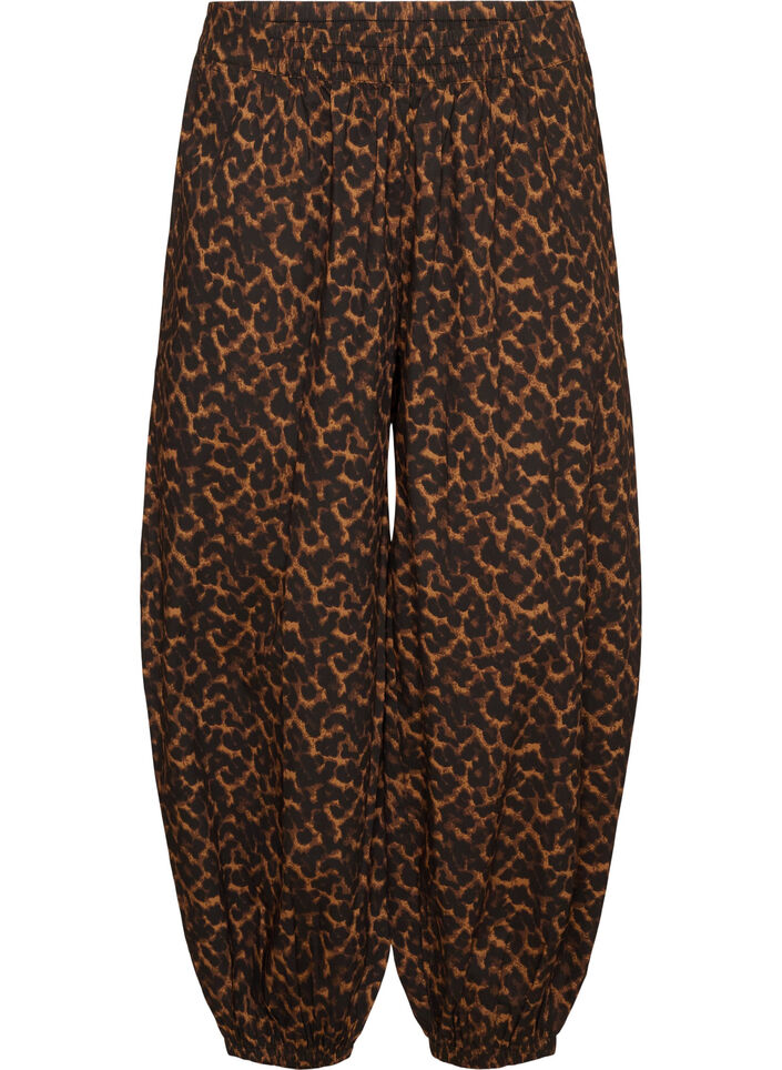 Balloonbroek met hoge taille en all-over patroon, Bruin, Packshot image number 0