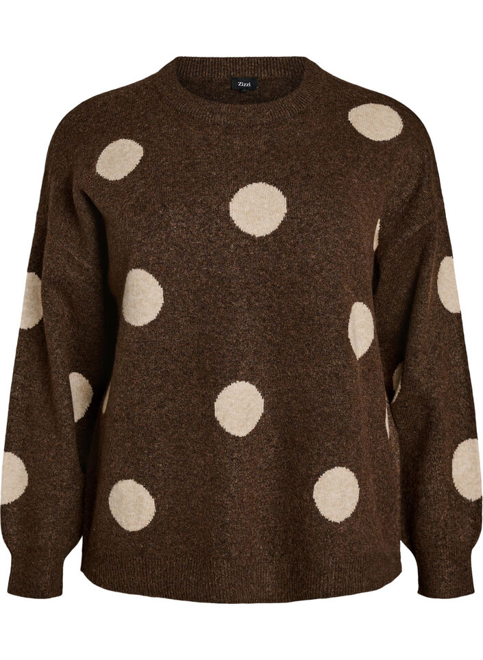 Gebreide blouse met een stippenpatroon, Bruin, Packshot image number 0