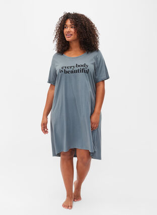 Chemise de nuit en coton à manches courtes avec imprimé, Balsam W. Everybody, Model image number 2