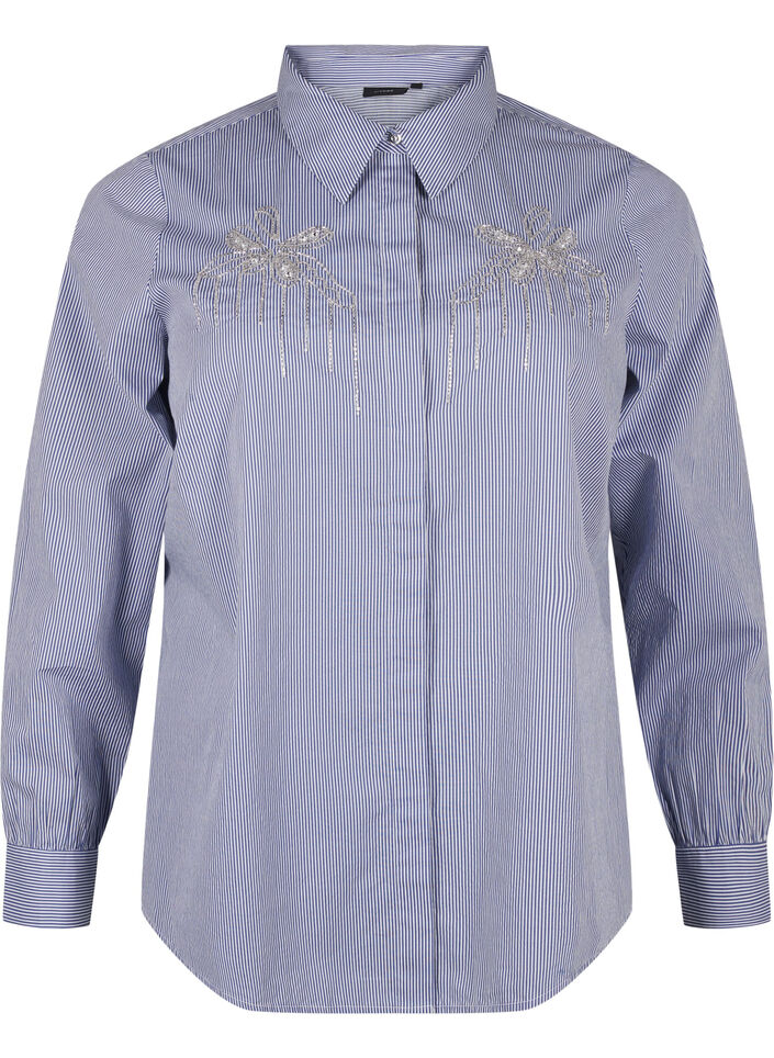 Chemise en coton biologique avec broderie de perles, Bleu, Packshot image number 0