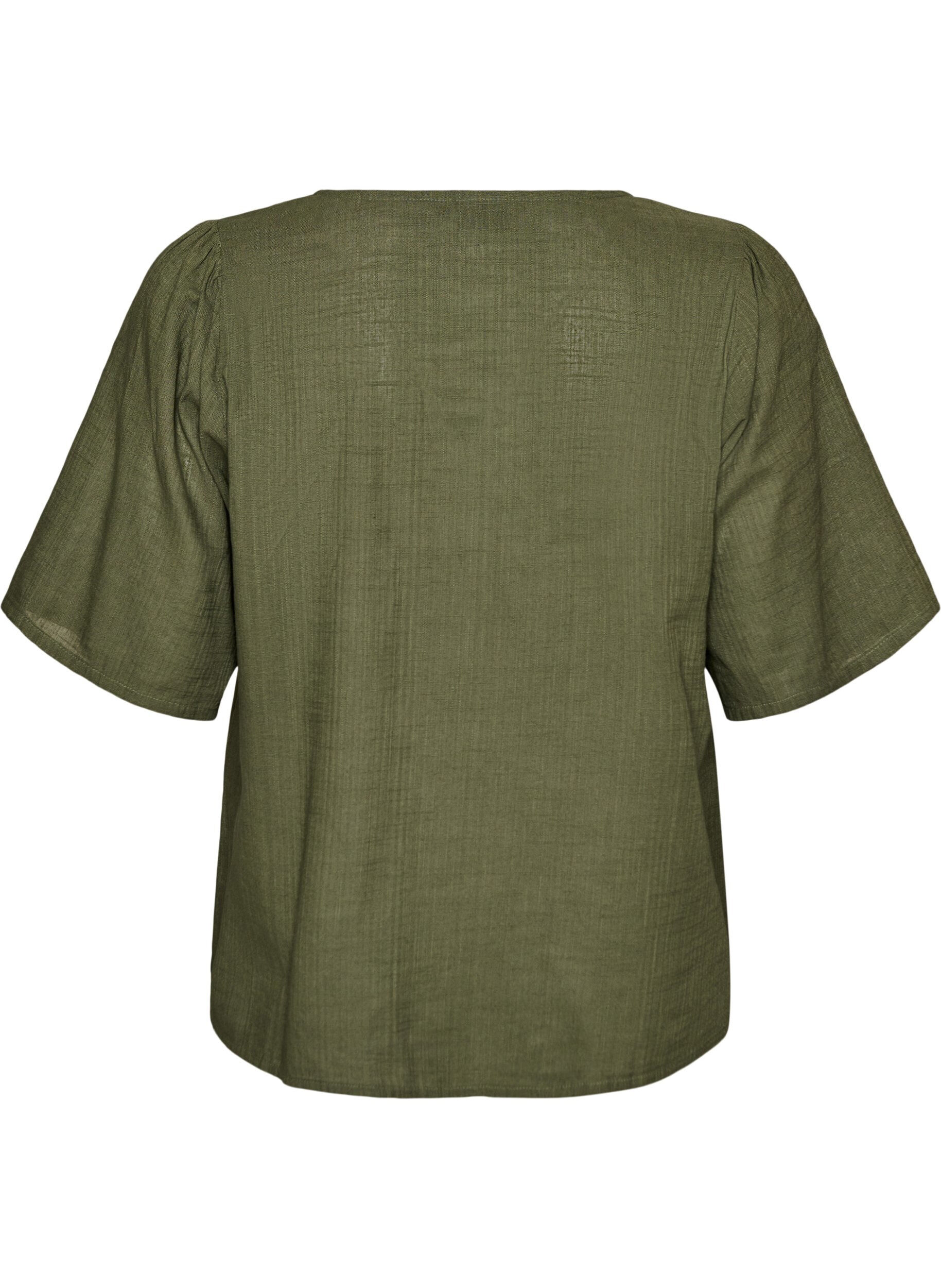 ZizziChemise en coton &agrave; manches courtes avec col V, Vert, Packshot image number 1