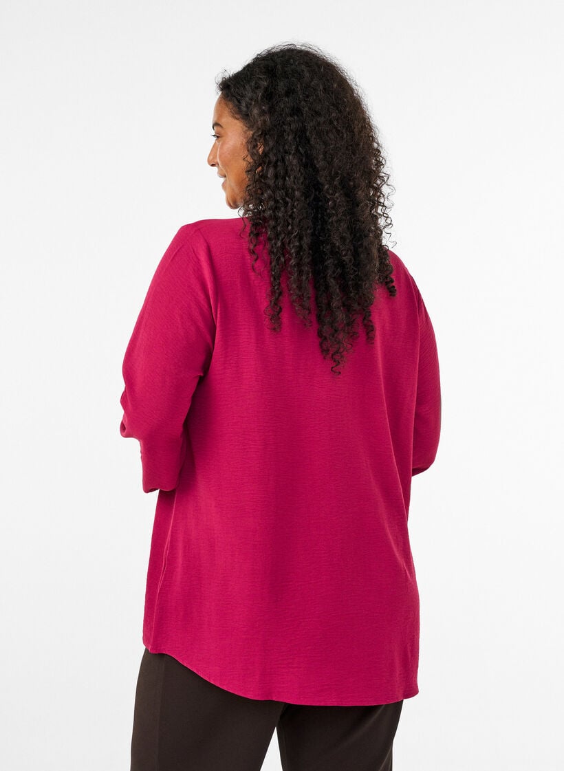 Blouse met smockmanchetten en V-hals, Rood, Model image number 2