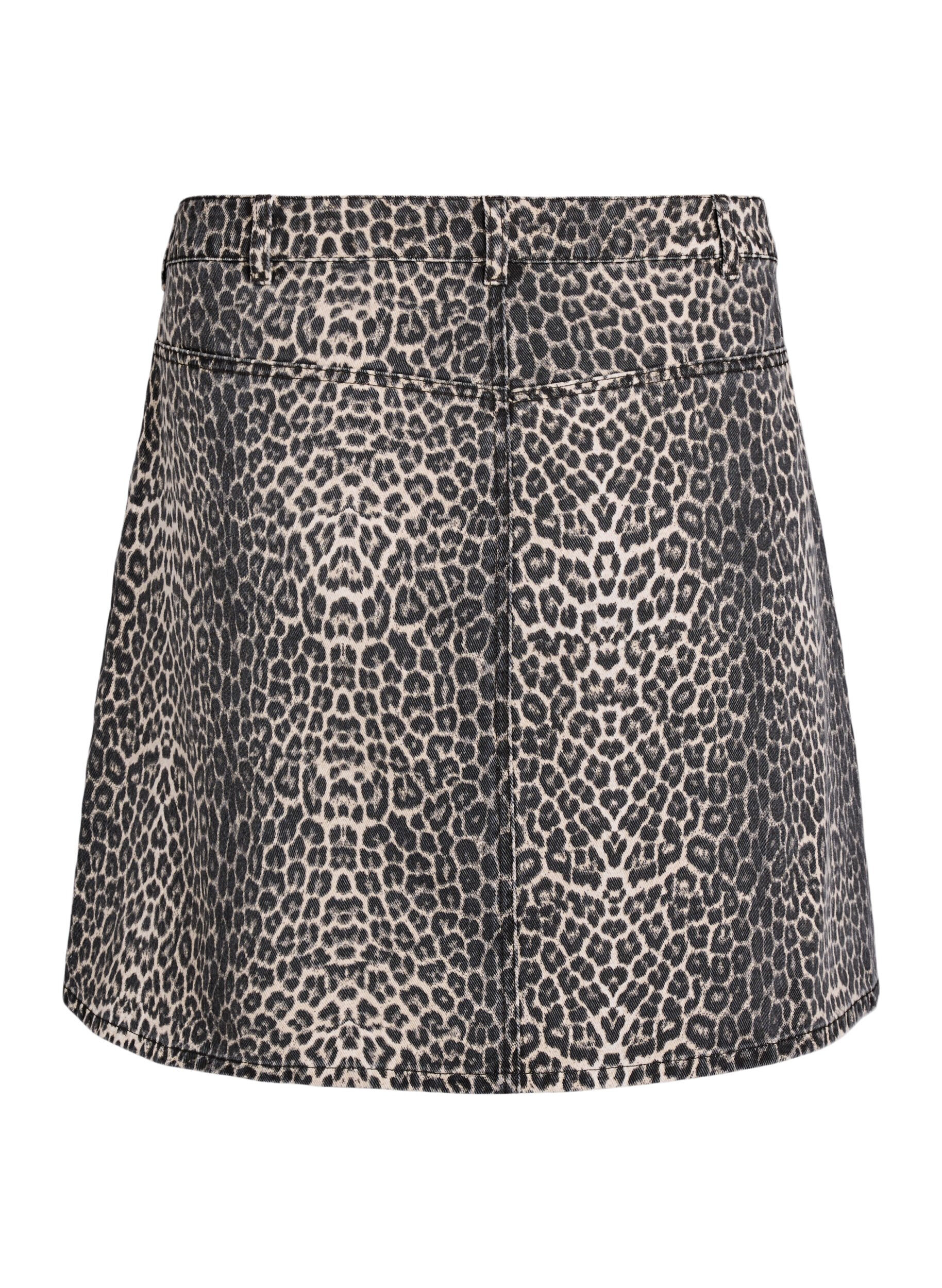 ZizziMini-jupe &eacute;vas&eacute;e en jean imprim&eacute; l&eacute;opard, Marron, Packshot image number 1