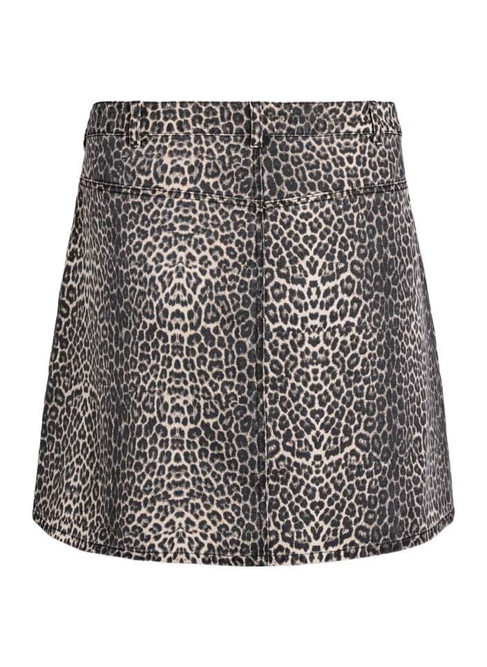 Mini-jupe &eacute;vas&eacute;e en jean imprim&eacute; l&eacute;opard, Marron, Packshot image number 1