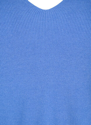 Pull en tricot à col en V et manches ballon, Ultramarine Mel, Packshot image number 2
