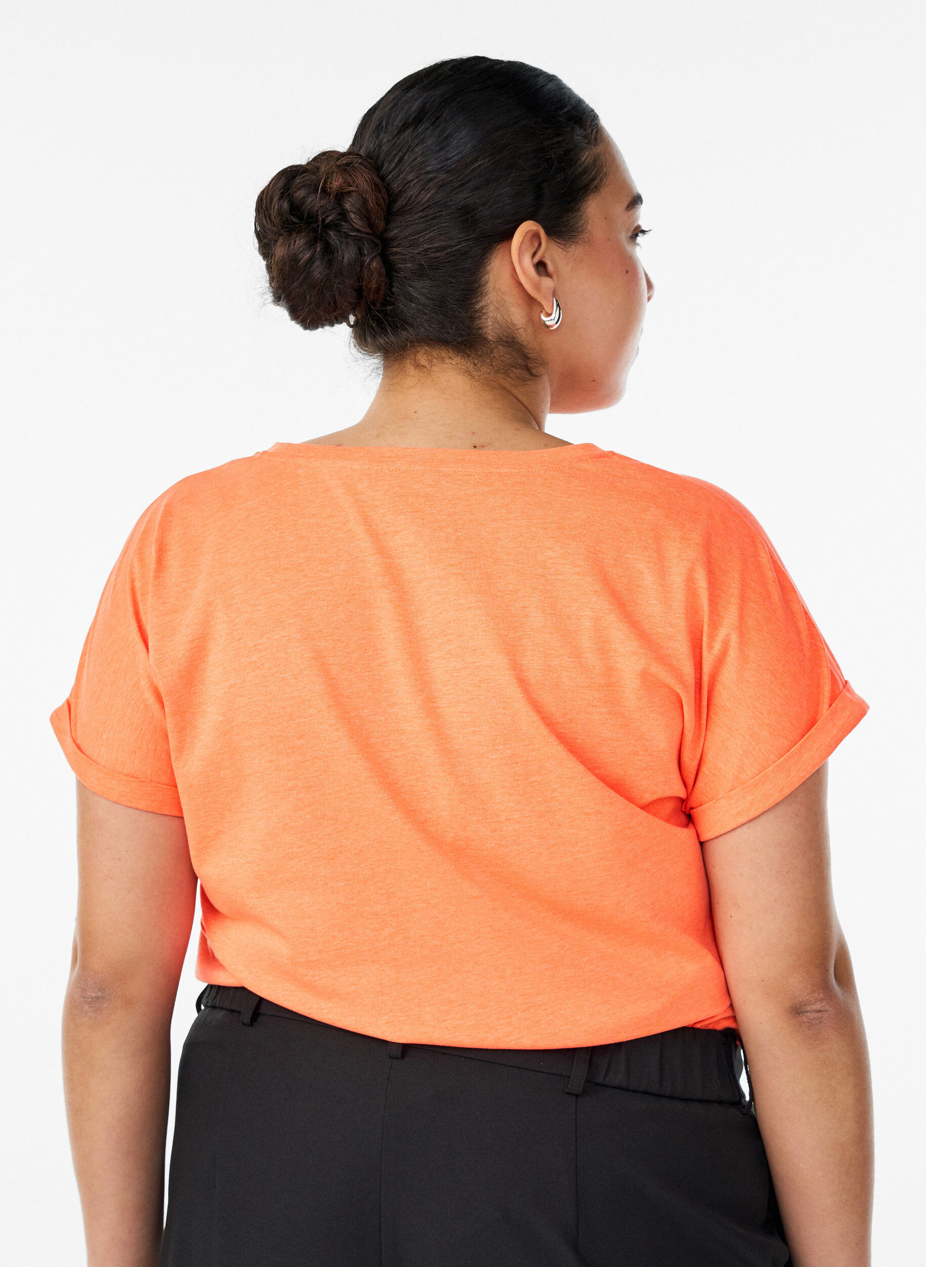 Zizzi T-shirt en coton n&eacute;on, Orange, Model image number 2