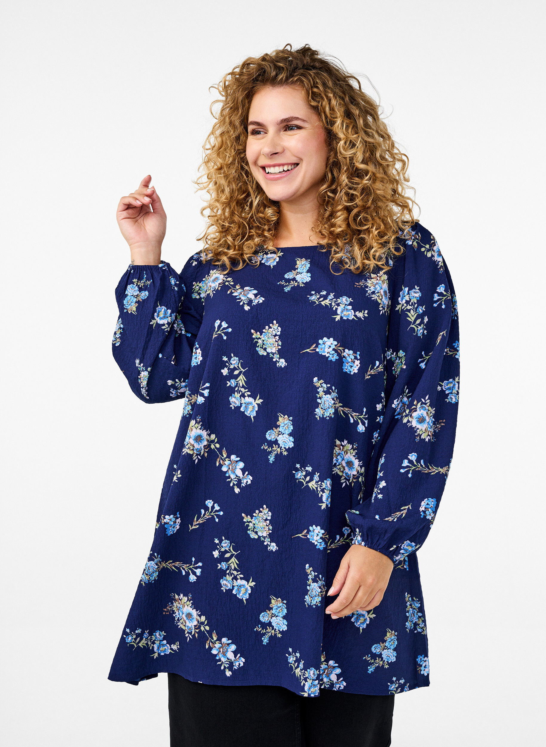ZizziFLASH - Tuniek met lange mouwen en een ronde hals, Blauw, Model image number 0