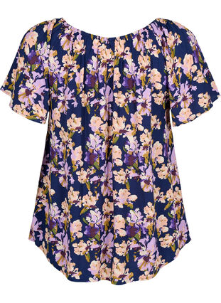 Gestreepte blouse van viscose met korte mouwen, Small Flower AOP, Packshot image number 1