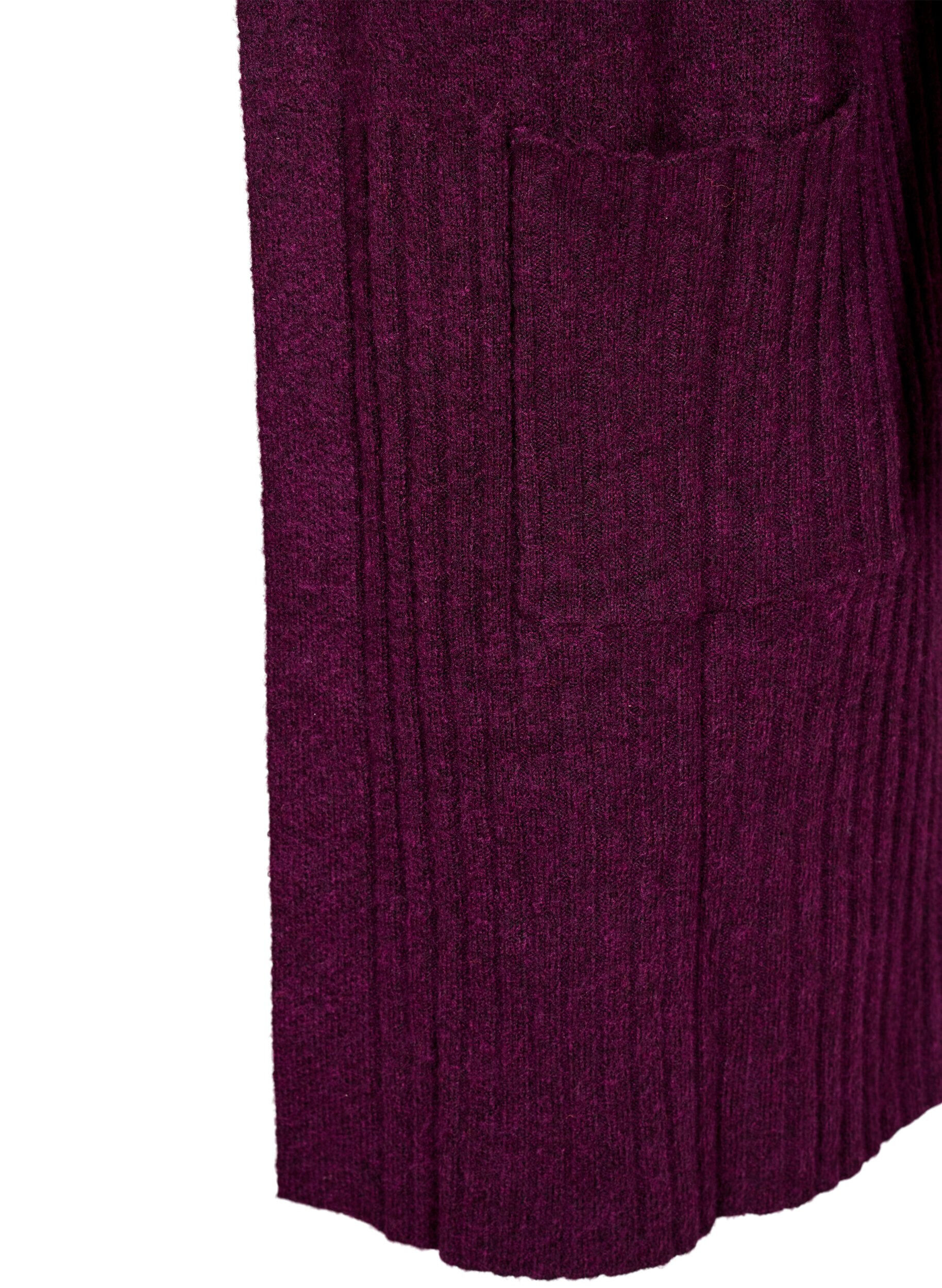 Zizzi Cardigan long avec des poches, Potent Purple Mel., Packshot image number 3
