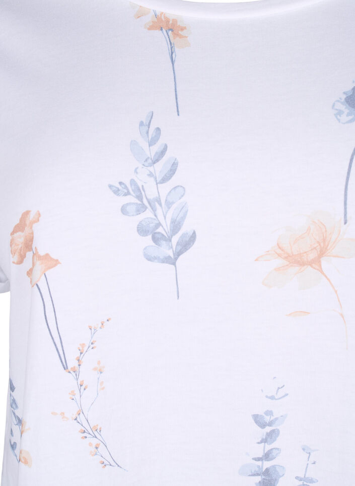 T-shirt en coton biologique avec imprimé floral, White W. Blue flower, Packshot image number 2