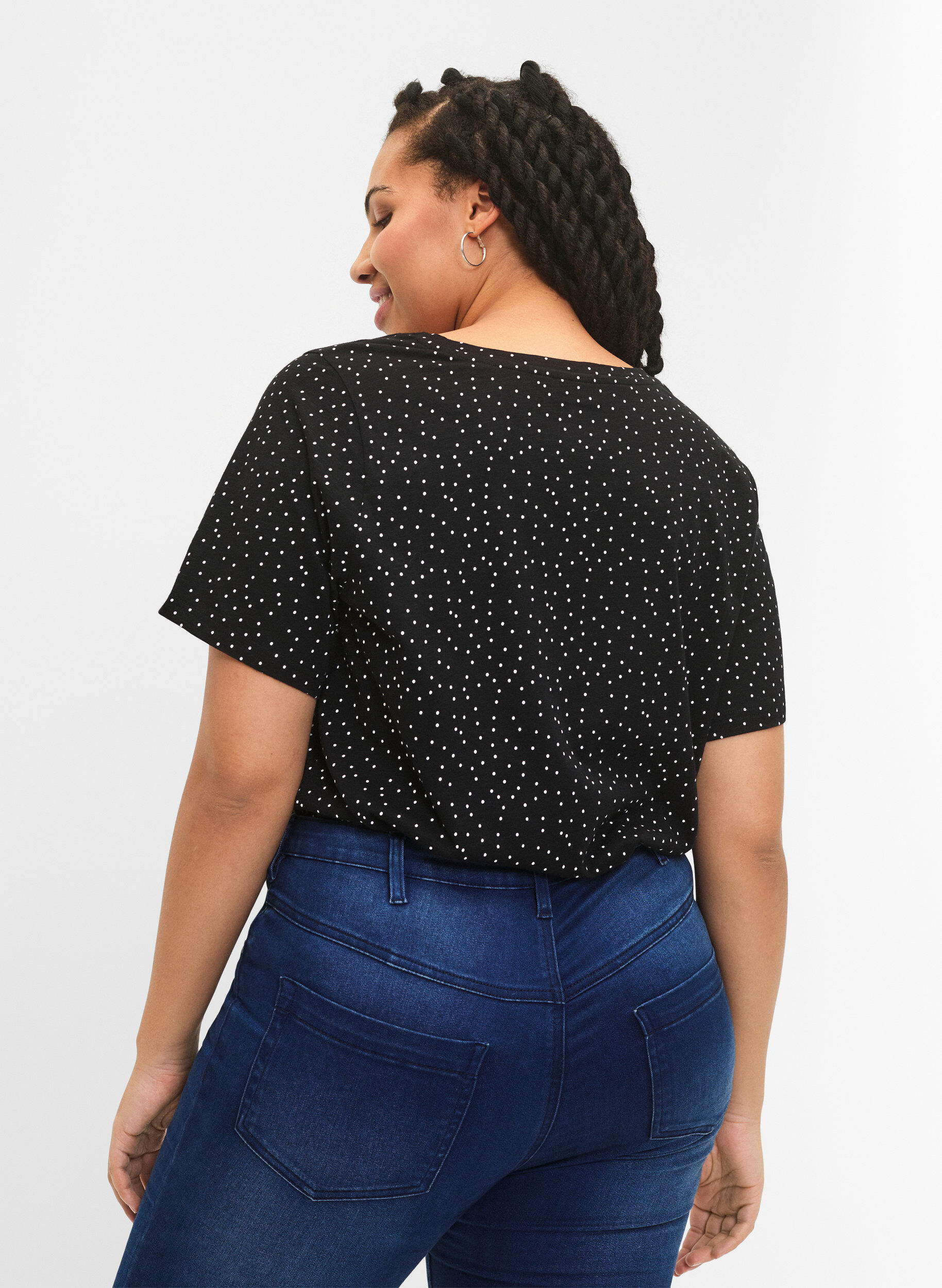 ZizziT-shirt van biologisch katoen met stippen	, Zwart, Model image number 2