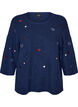 Pull &agrave; c&oelig;urs et manches 3/4, Bleu, Packshot image number 0