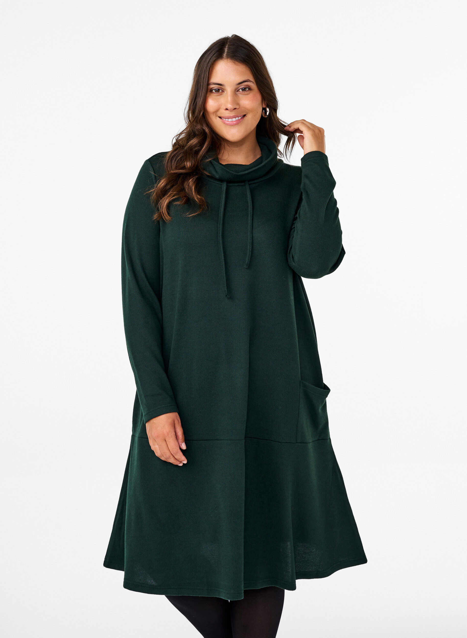 Zizzi Robe en jersey avec col montant et poches, Vert fonc&eacute;, Model image number 0