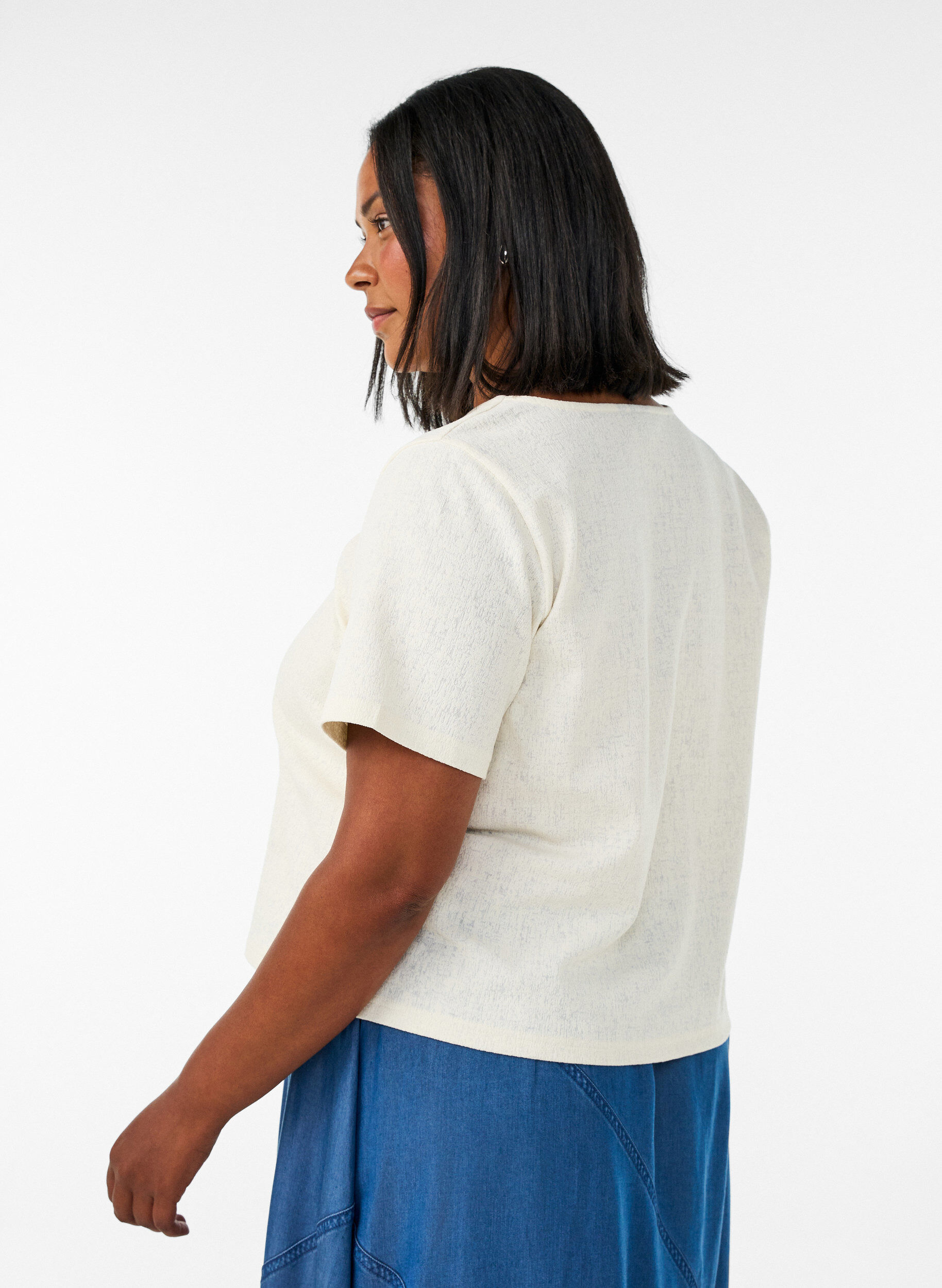 ZizziKatoenen blouse met structuur en knoopsluiting, Vanille, Model image number 2