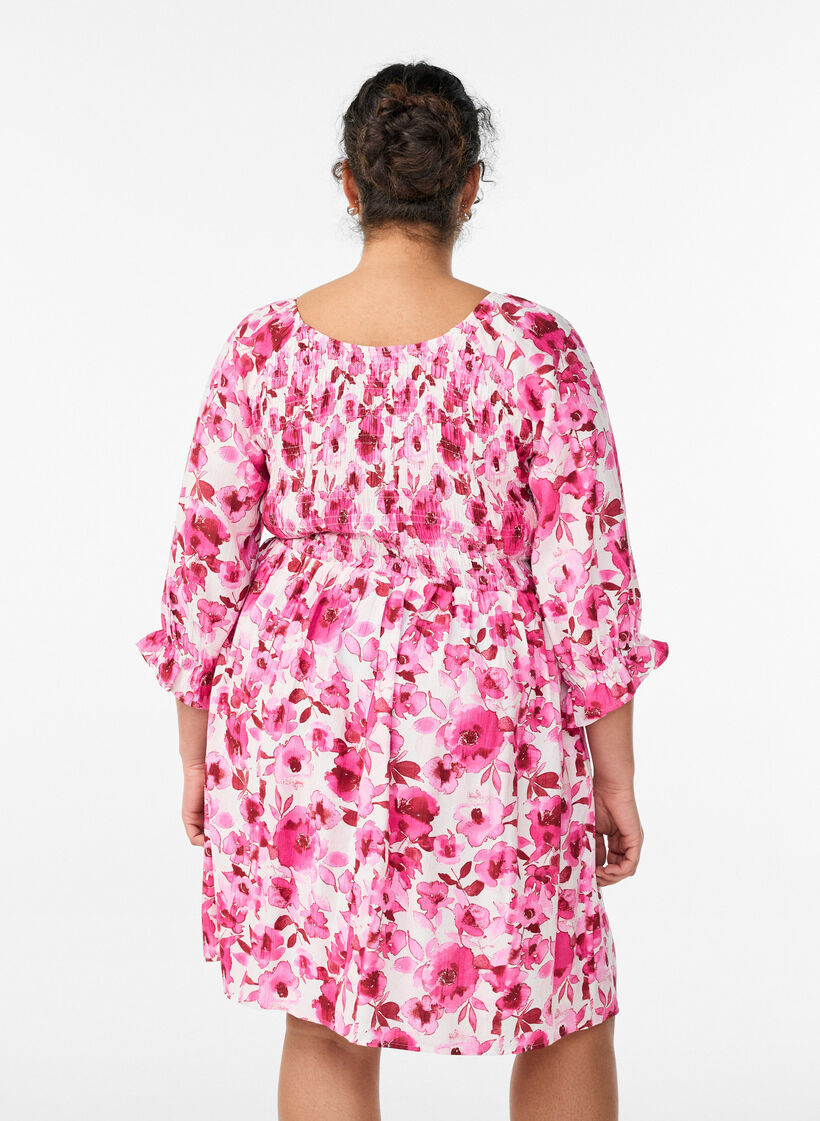Robe smock&eacute;e &agrave; imprim&eacute; floral, Rose, Model image number 2
