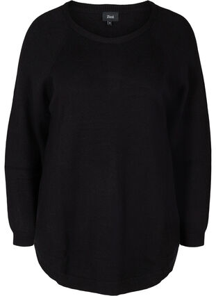 Top en tricot à manches longues avec détails, Black, Packshot image number 0