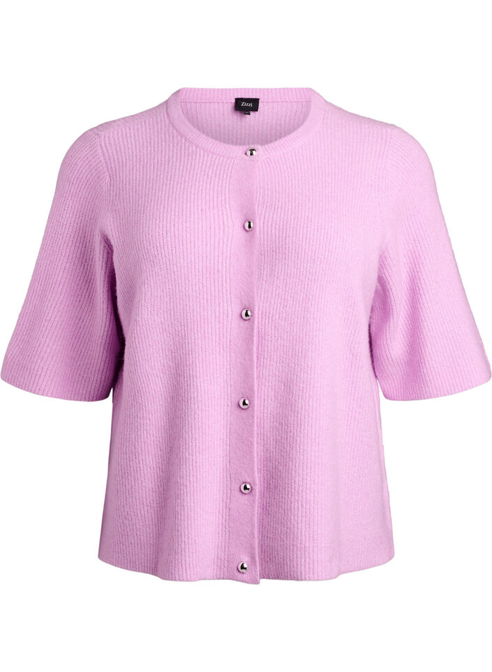 Cardigan en maille &agrave; manches courtes avec boutons boule brillants, Mauve, Packshot image number 0