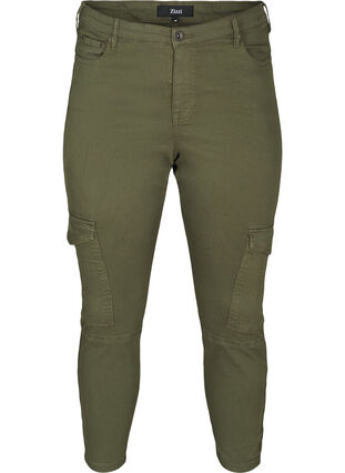 Pantalon en coton longueur cheville, Army green , Packshot image number 0