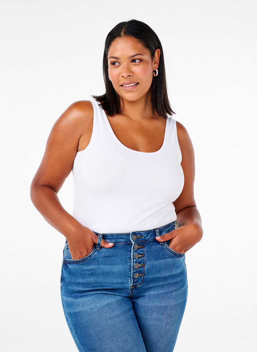 Effen gekleurd basic top in katoen, Wit, Model image number 0