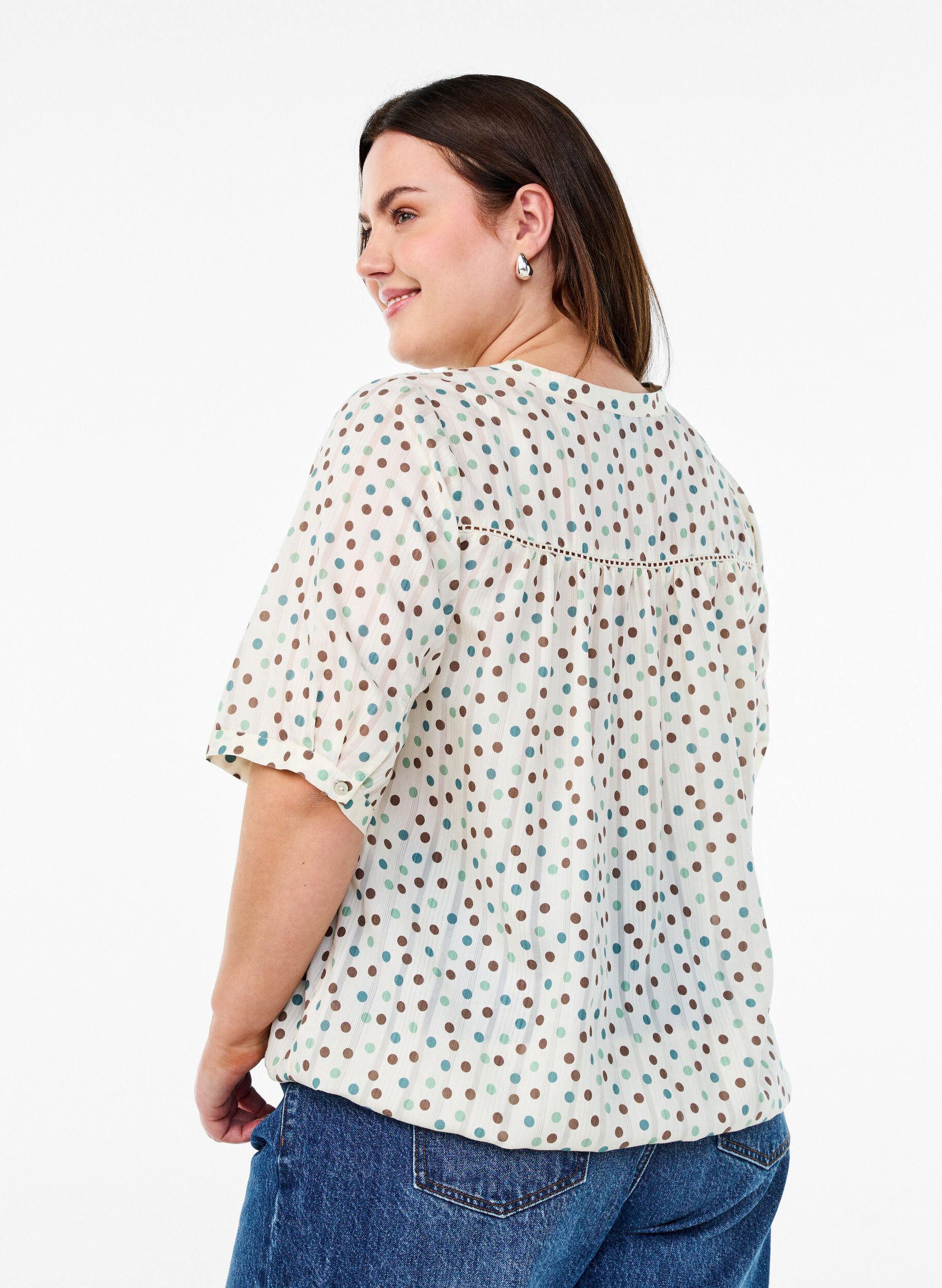 ZizziBlouse imprim&eacute;e &agrave; manches 1/2, Blanc, Model image number 2