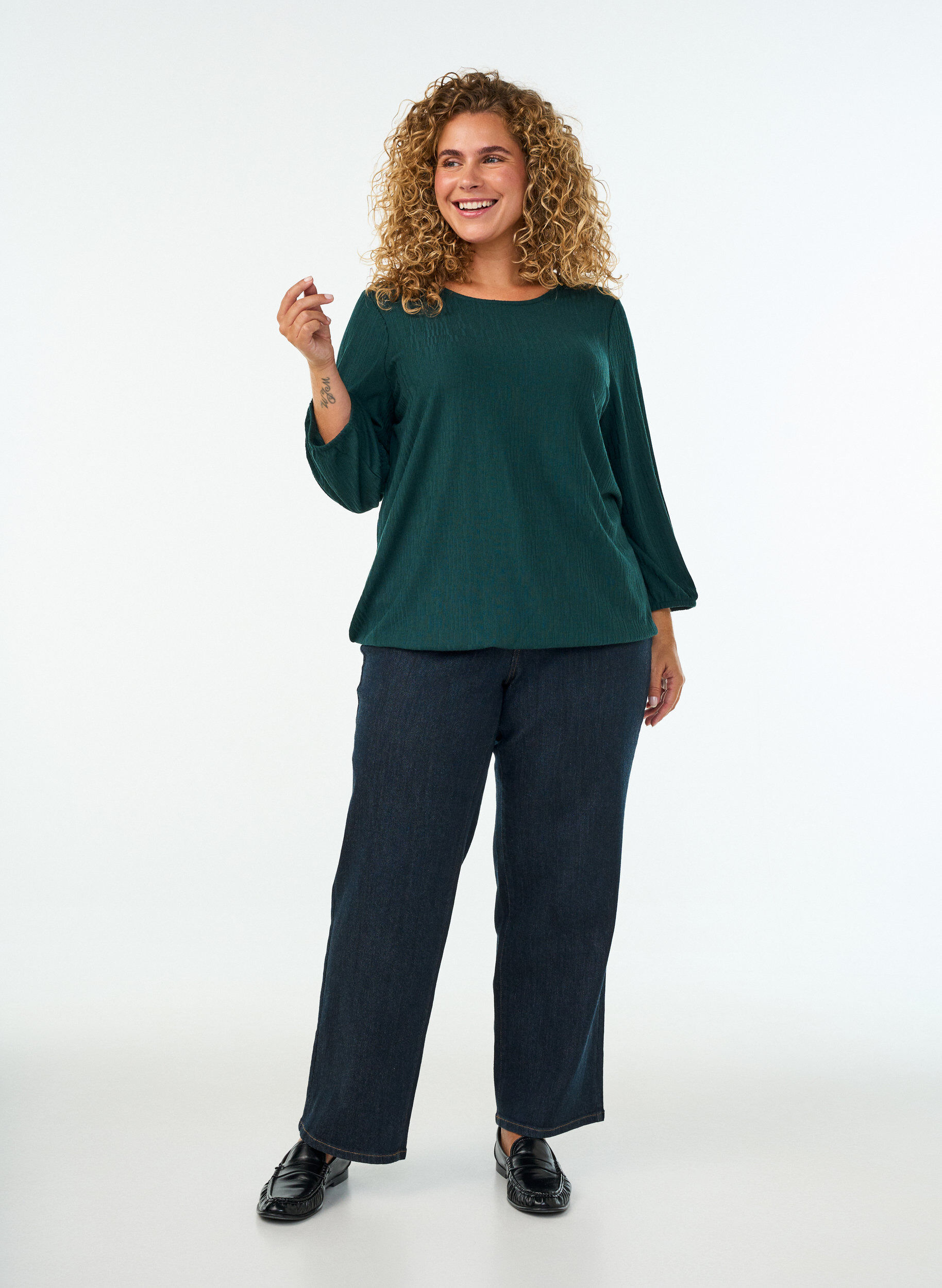 ZizziBlouse met textuur en 3/4 mouwen, Groen, Model image number 1