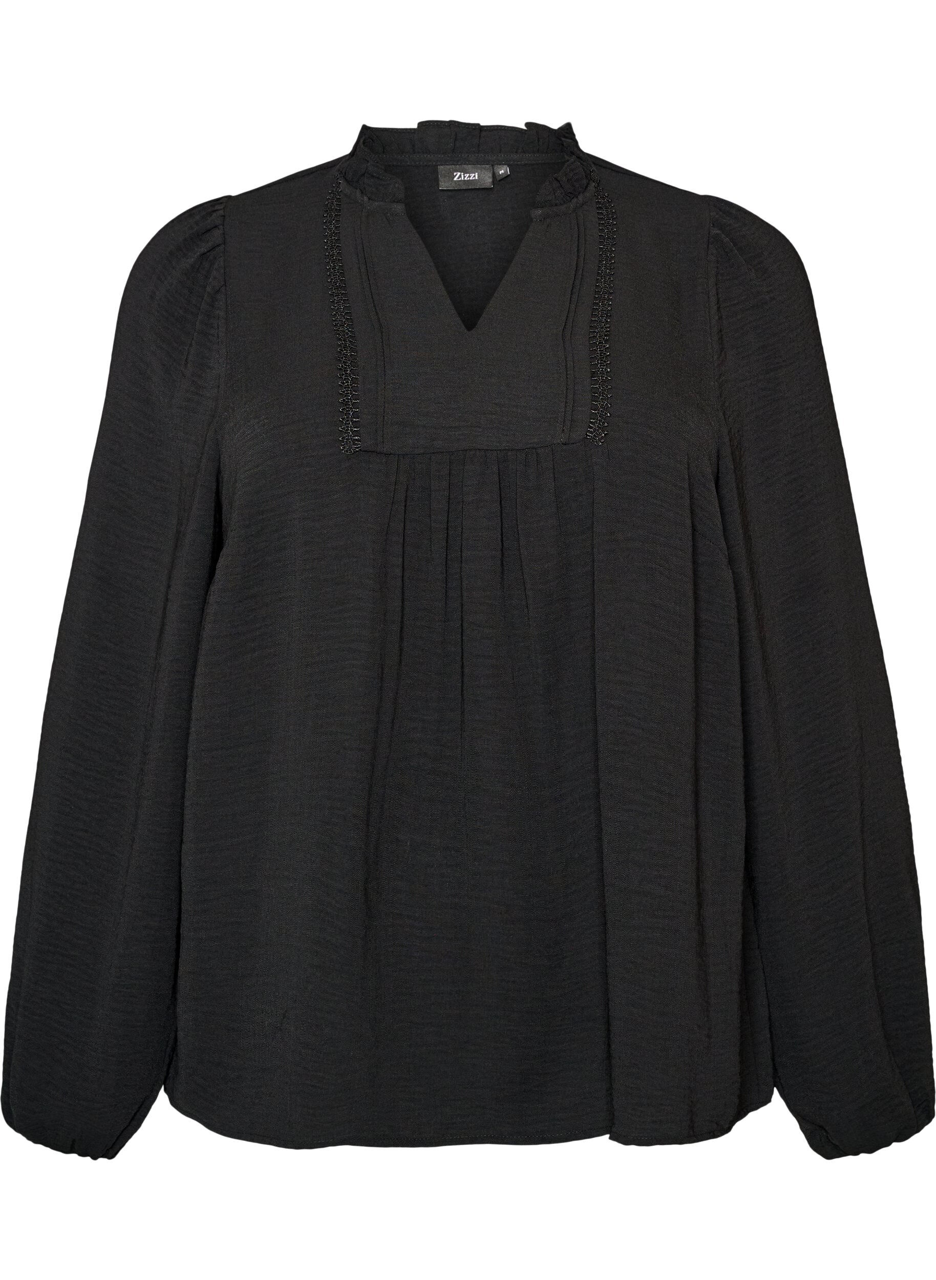 Blouse met V-hals en gehaakte sierband