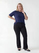 Geweven blouse met korte mouwen en ronde hals, Blauw, Model image number 1