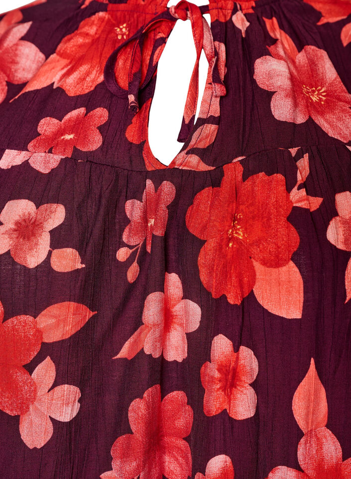 Floral viscose blouse met ruches mouwen, Paars, Packshot image number 2