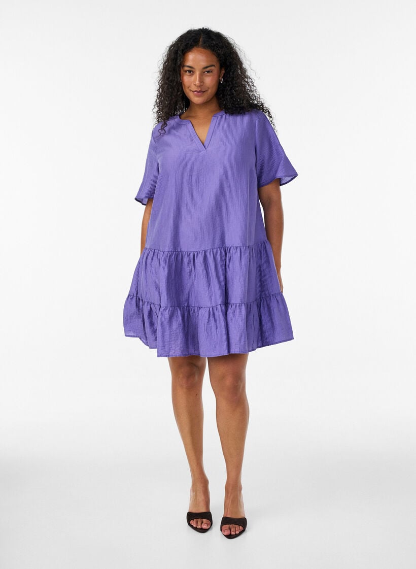 Robe coupe &eacute;vas&eacute;e textur&eacute;e, Violet, Model image number 1