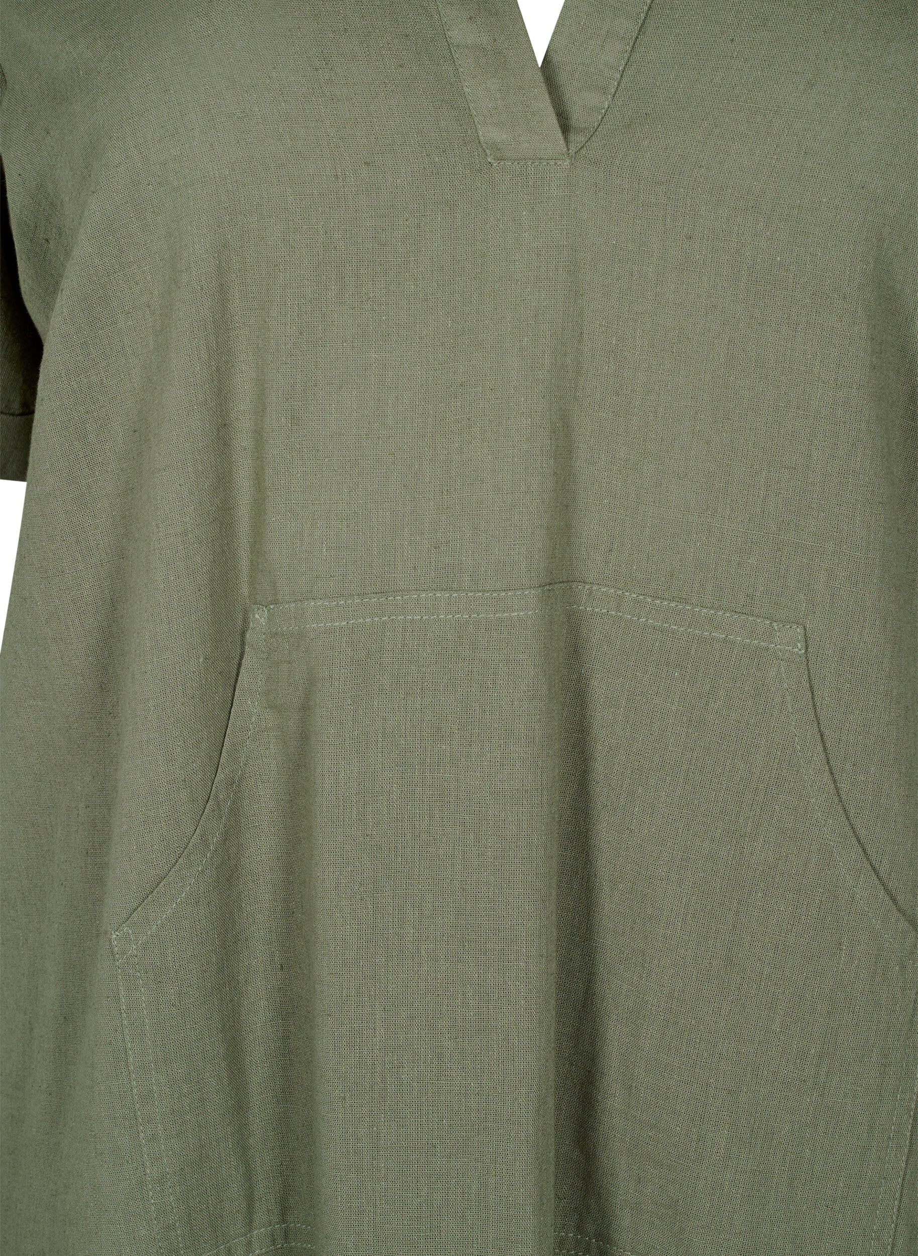 Zizzi Robe &agrave; capuche en coton m&eacute;lang&eacute; et lin, Deep Lichen Green, Packshot image number 2