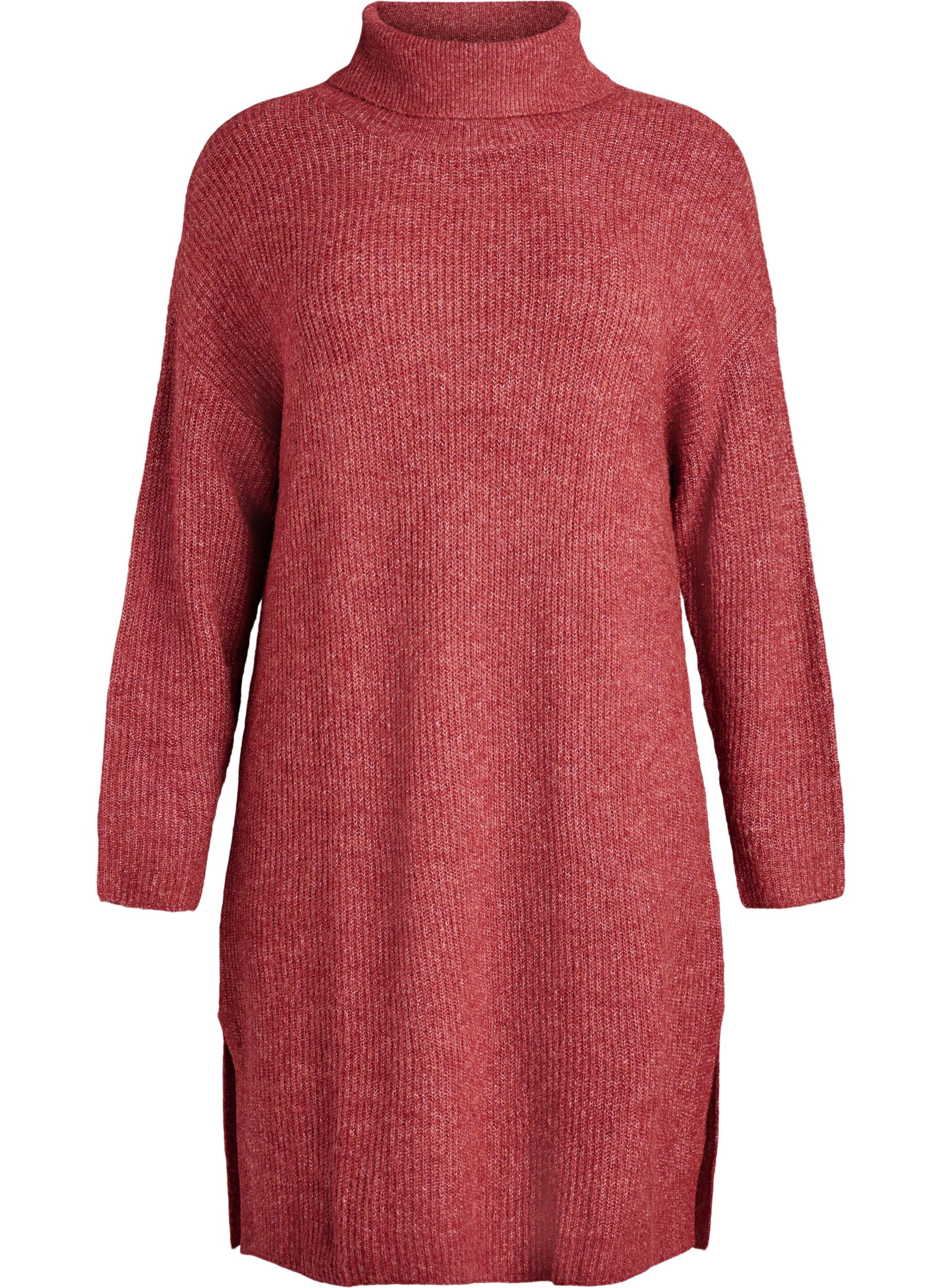 ZizziGebreide jurk met col, Rood, Packshot image number 0
