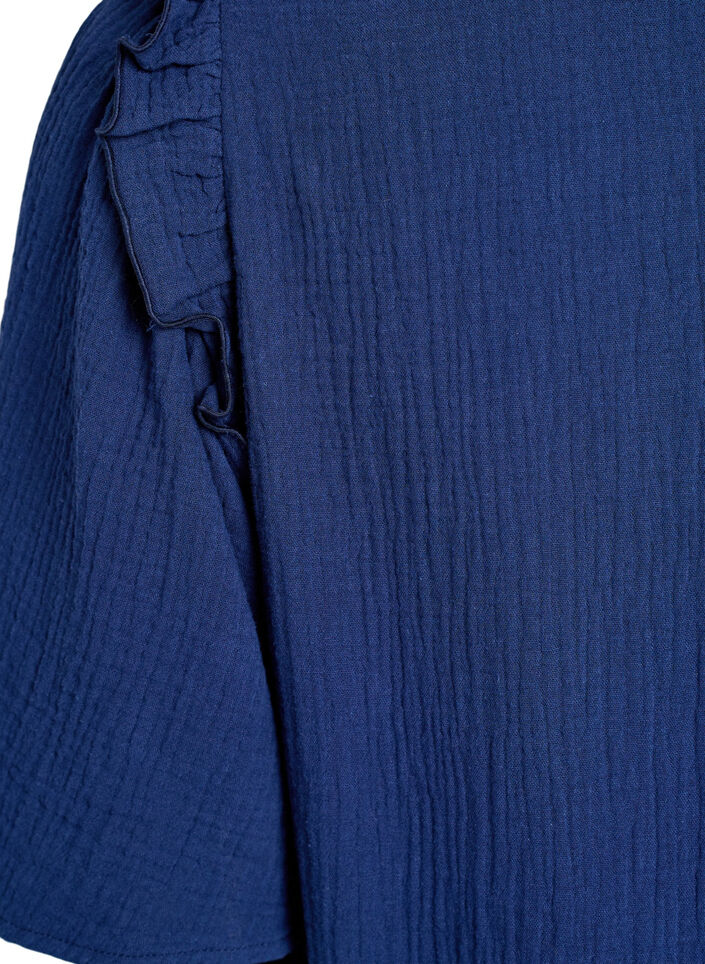 Blouse en mousseline de coton avec broderie anglaise et manches 1/2, Bleu, Packshot image number 3