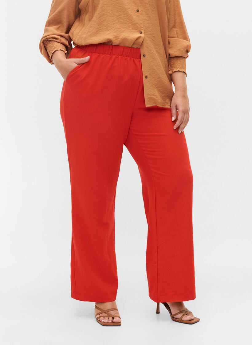 Pantalon évasé avec taille élastiquée, Rouge, Model image number 2