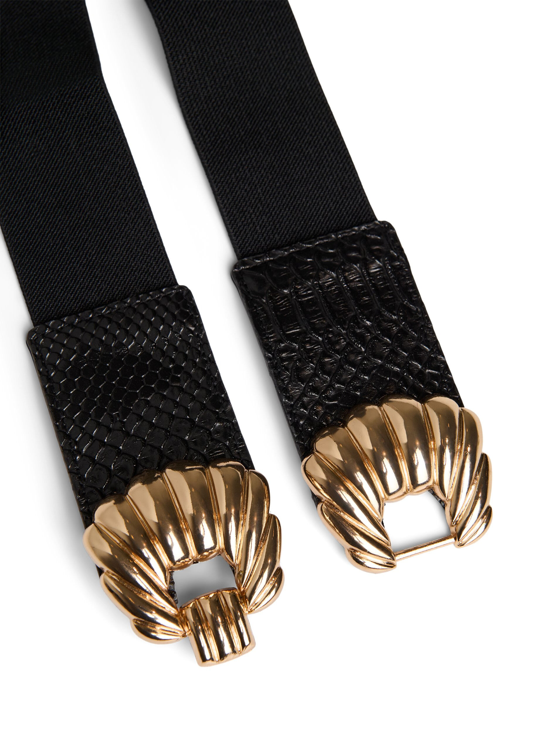 ZizziElastische taille riem met gouden gesp, Zwart, Packshot image number 2