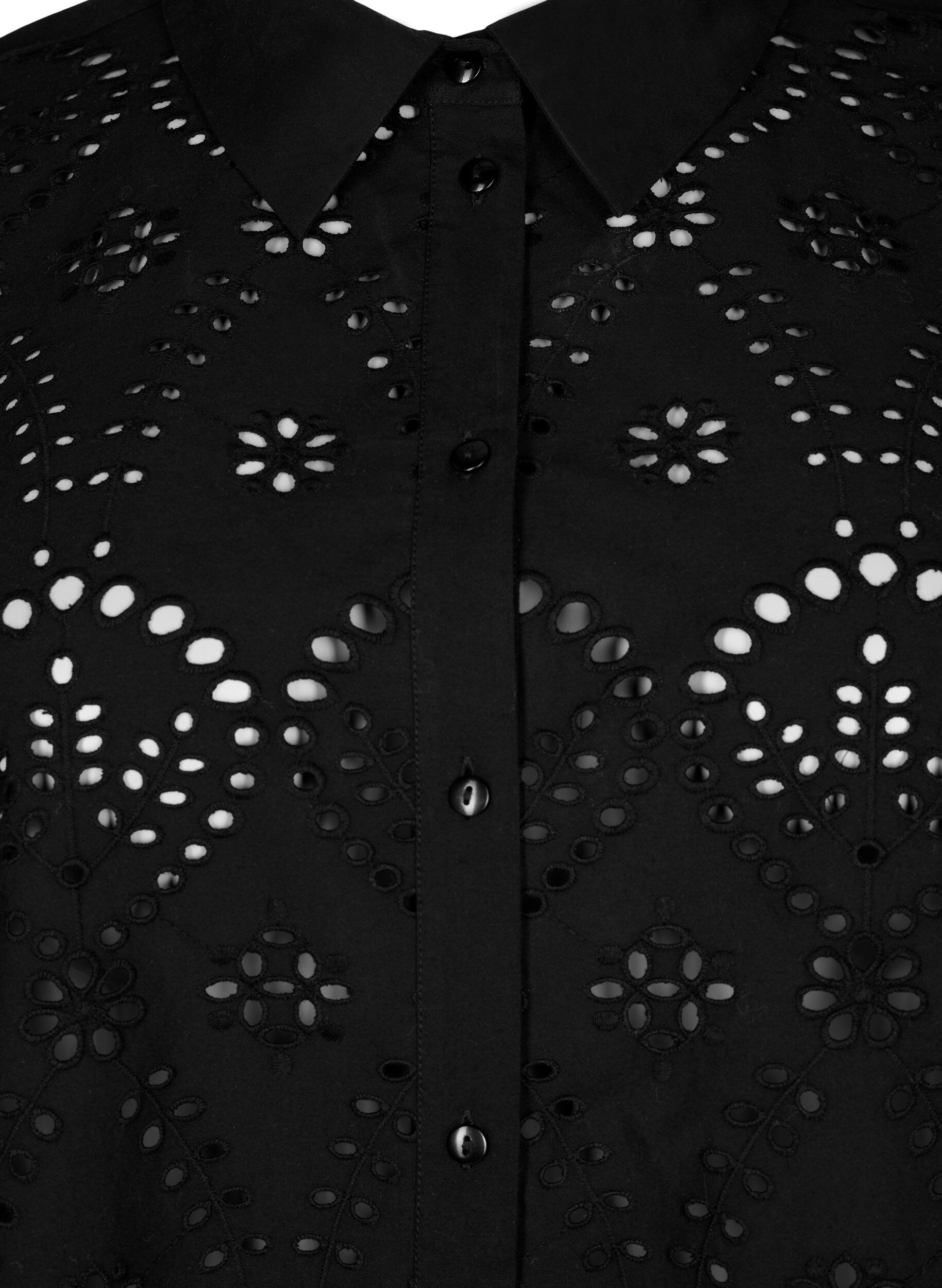 ZizziKatoenen overhemd met broderie anglaise, Black, Packshot image number 2