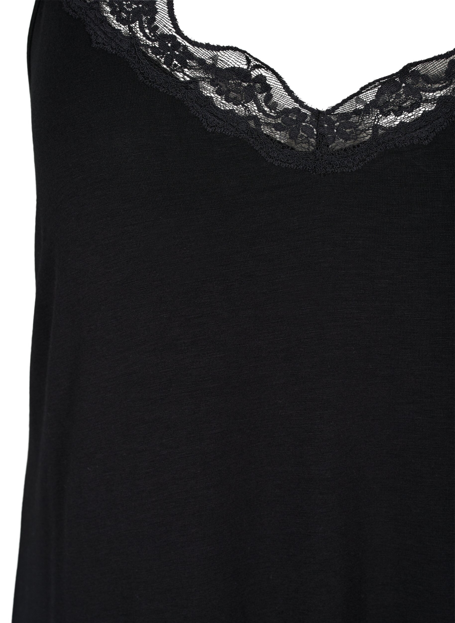 ZizziPyjama jurk met kanten rand in viscose, Zwart, Packshot image number 2