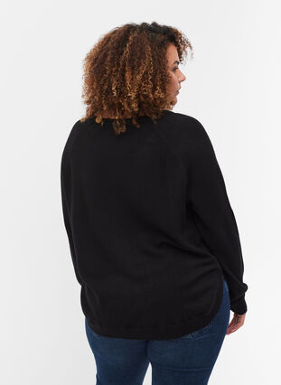 Top en tricot à manches longues avec détails, Black, Model image number 1