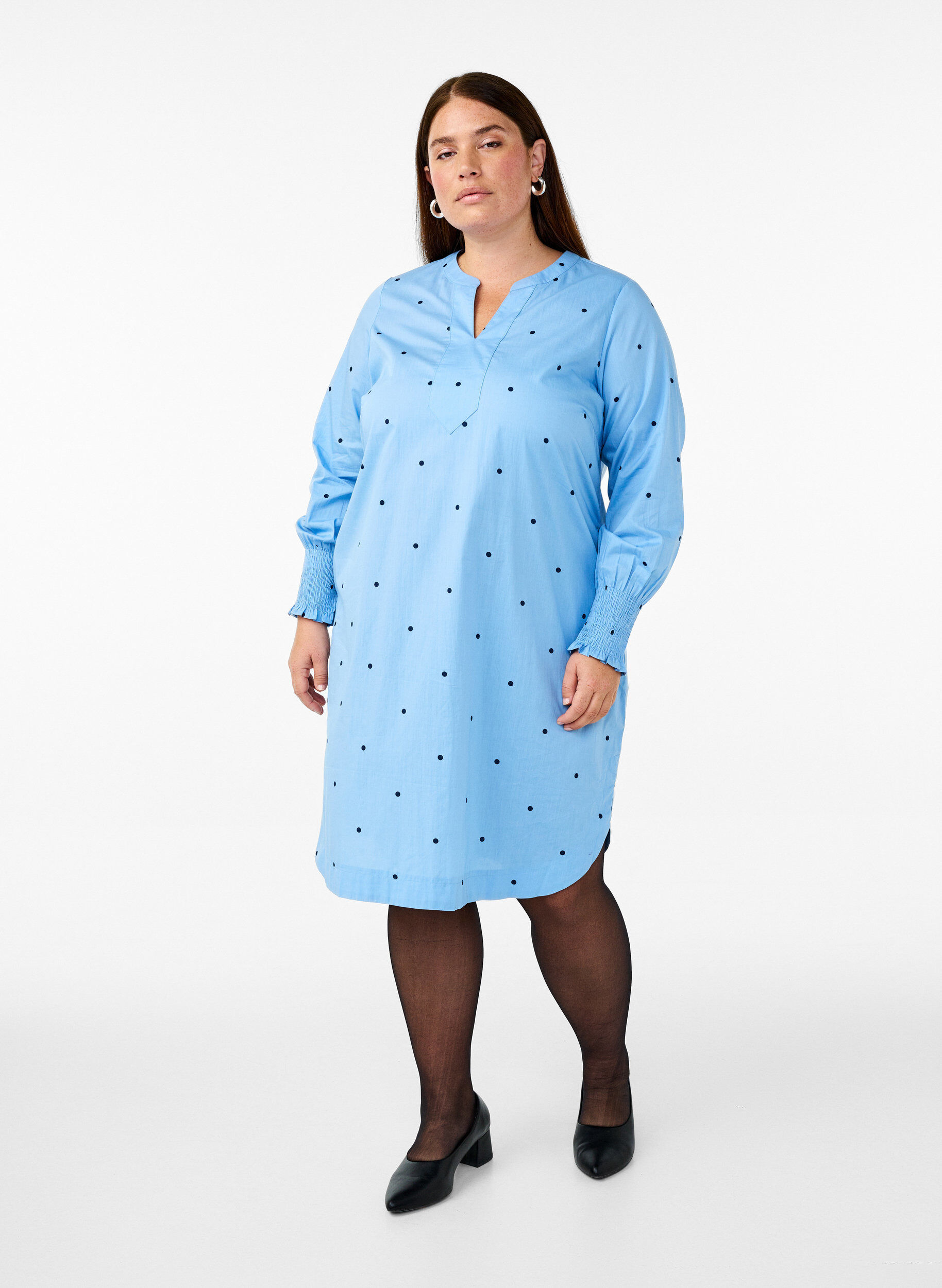 ZizziJurk met polka dots en lange mouwen, Blauw, Model image number 1