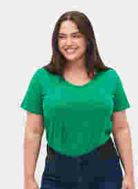 Basic t-shirt in effen kleur met katoen, Jolly Green, Model