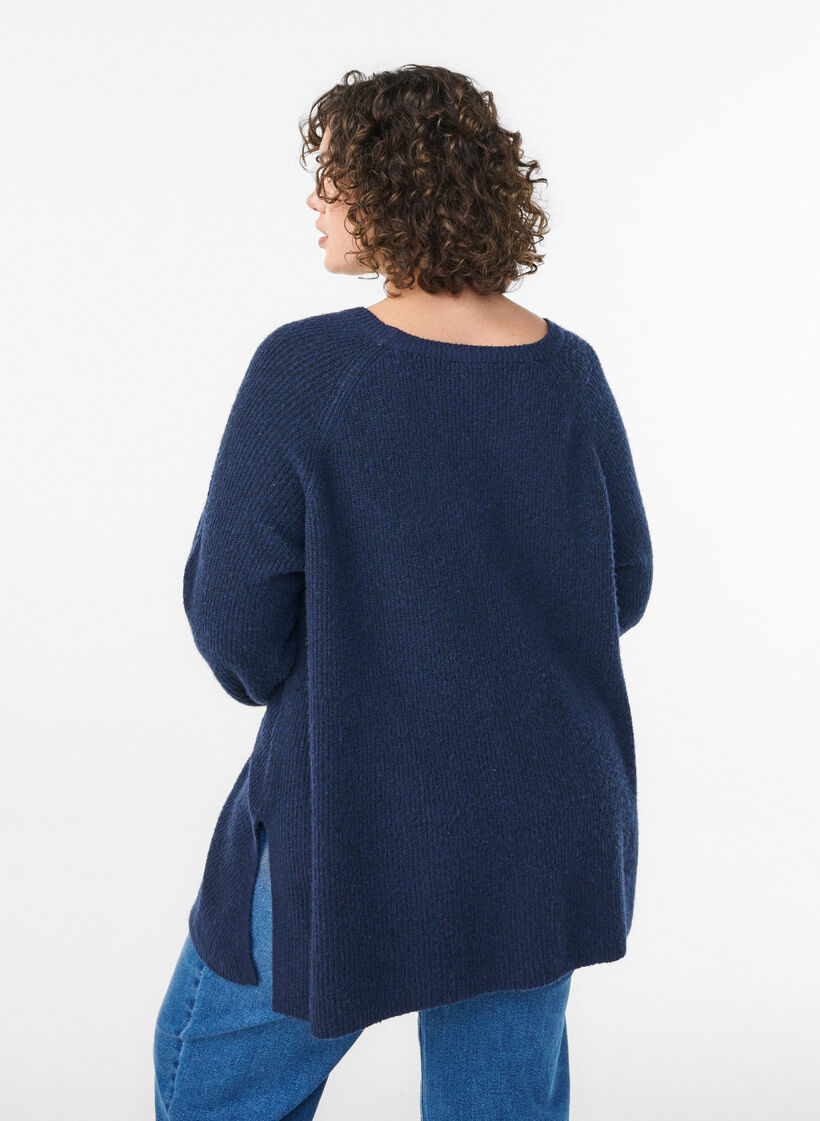 Pull en maille &agrave; motif diagonal et manches raglan, Bleu, Model image number 2