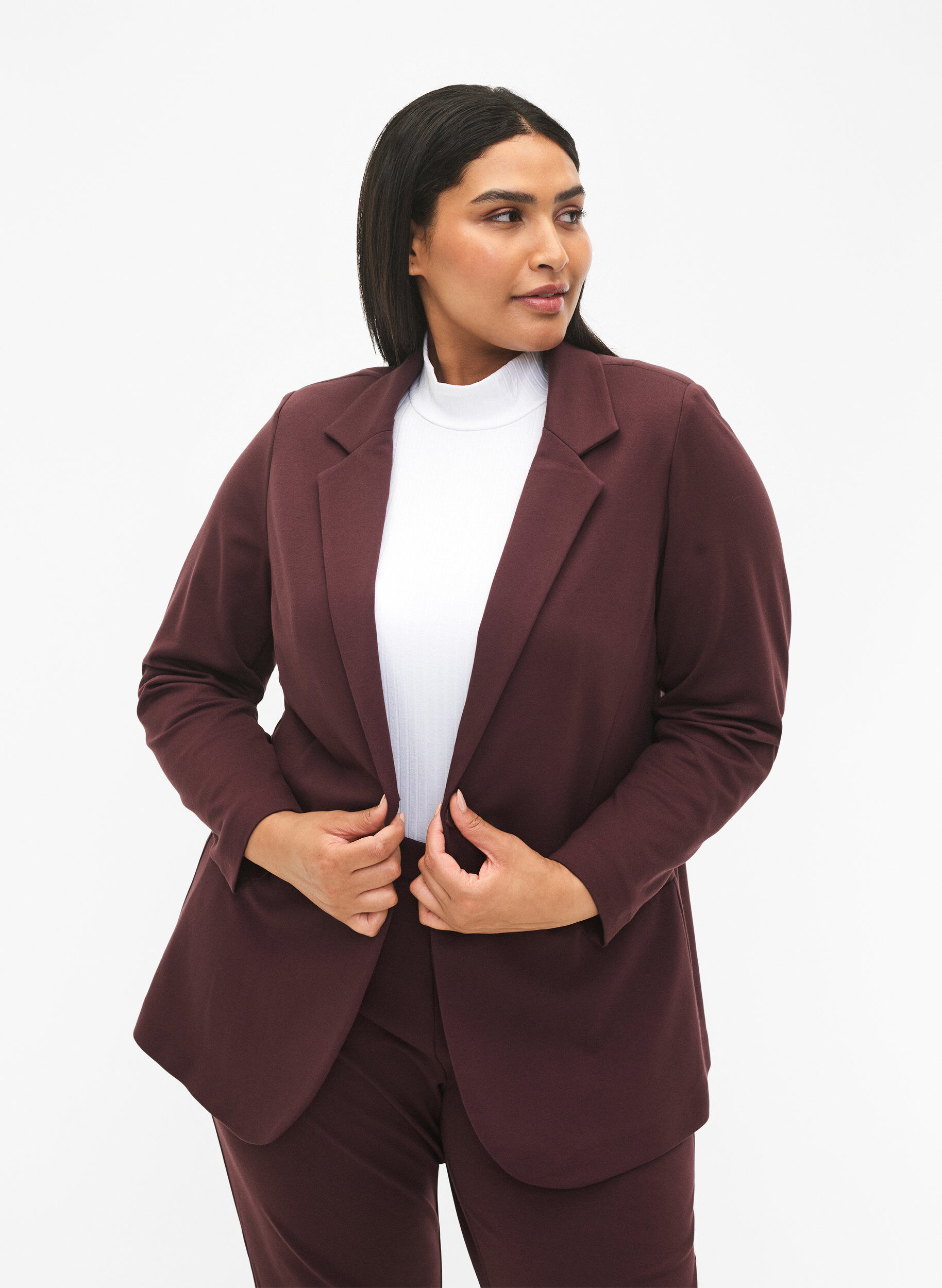 ZizziEenvoudige blazer met knoopsluiting, Donker Bordeaux, Model image number 0