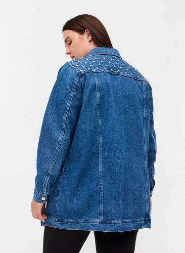 Veste en jean en coton avec rivets, Blue denim ASS, Model image number 1