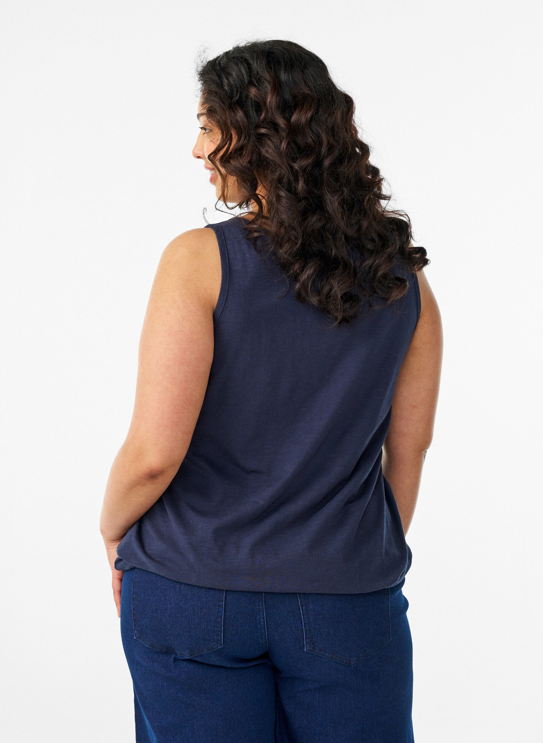 ZizziD&eacute;bardeur en coton bio avec col en V et boutons, Bleu, Model image number 2