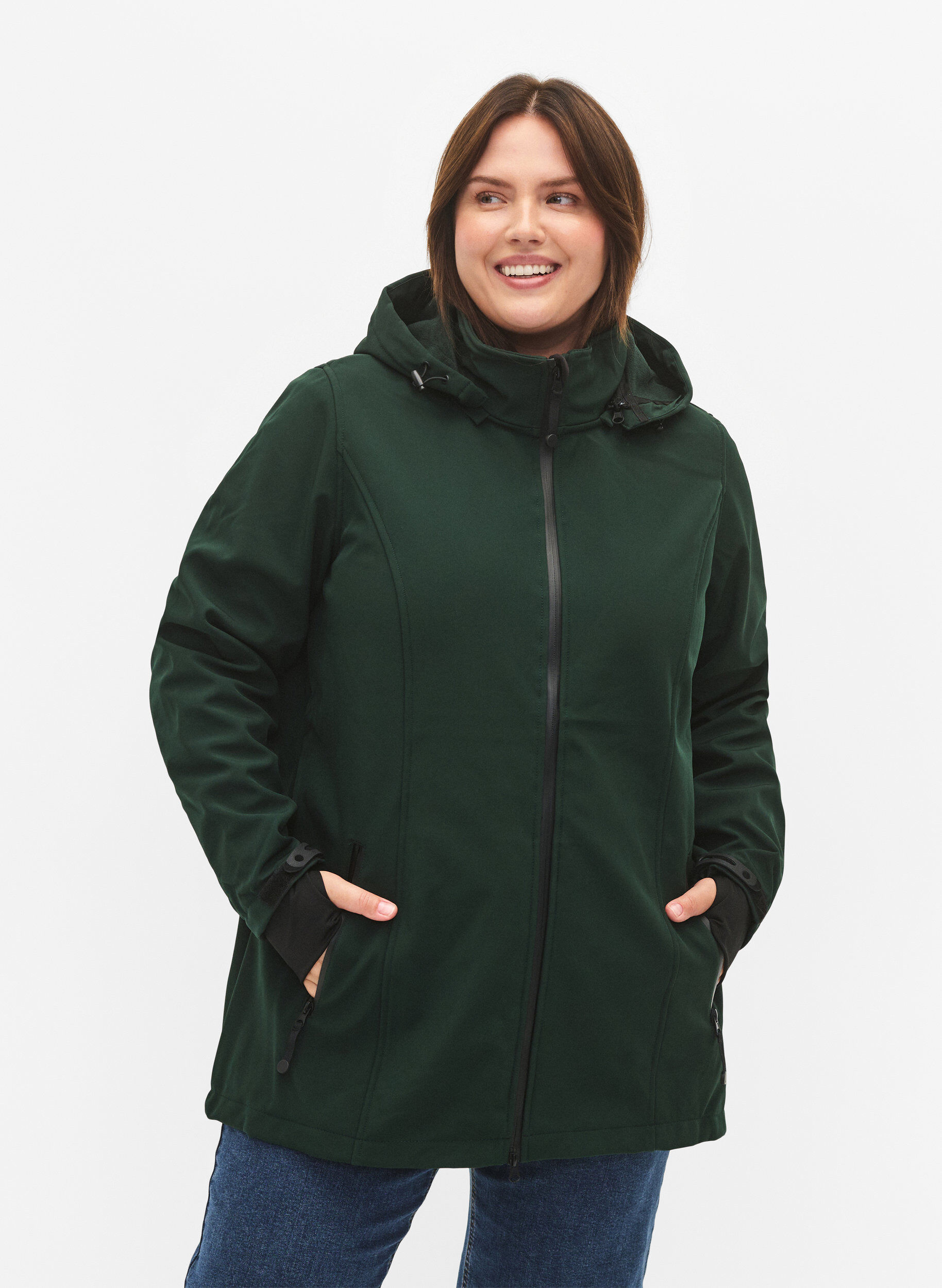 ZizziKorte softshell jas met afneembare capuchon, Groen, Model image number 0