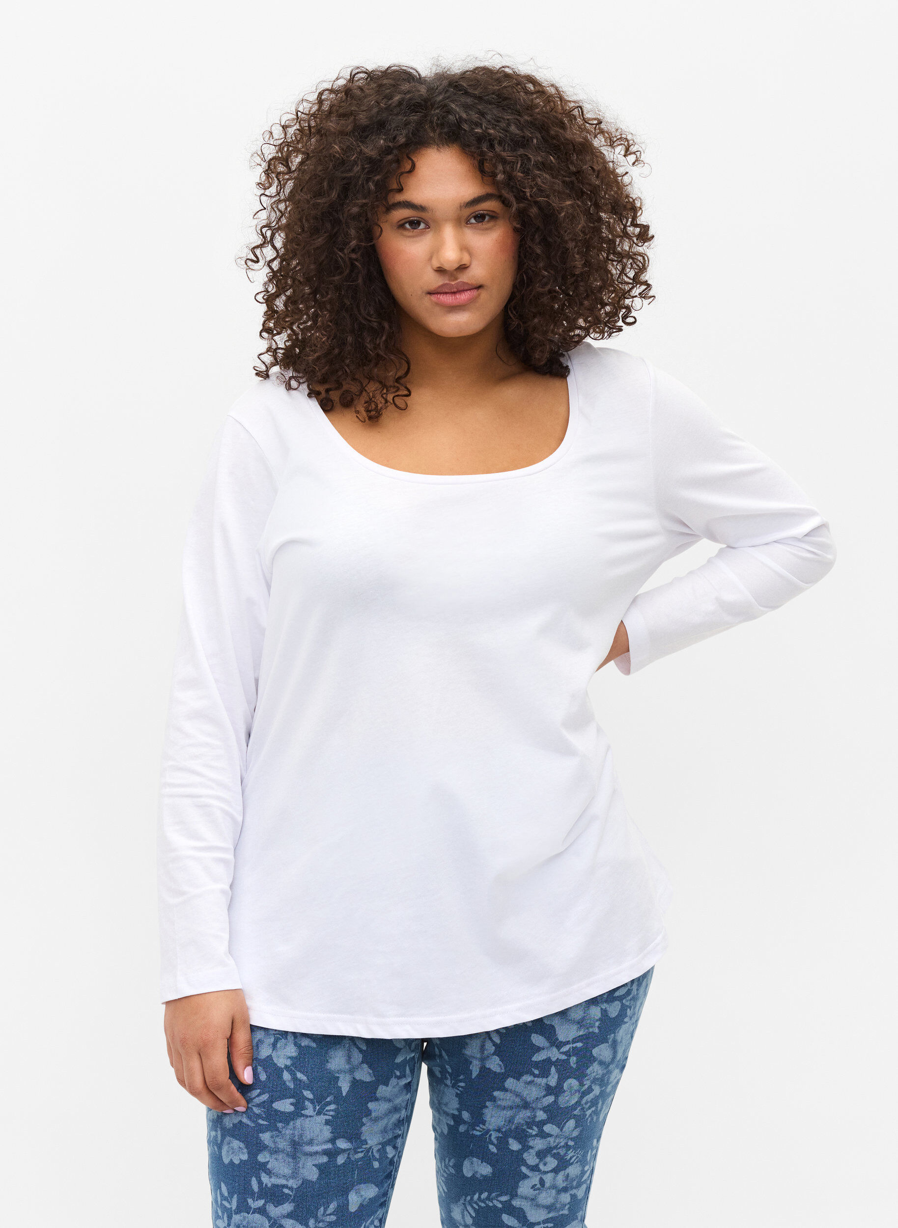 ZizziSet van 2 basic tops in katoen , Navy B/B White, Model image number 0
