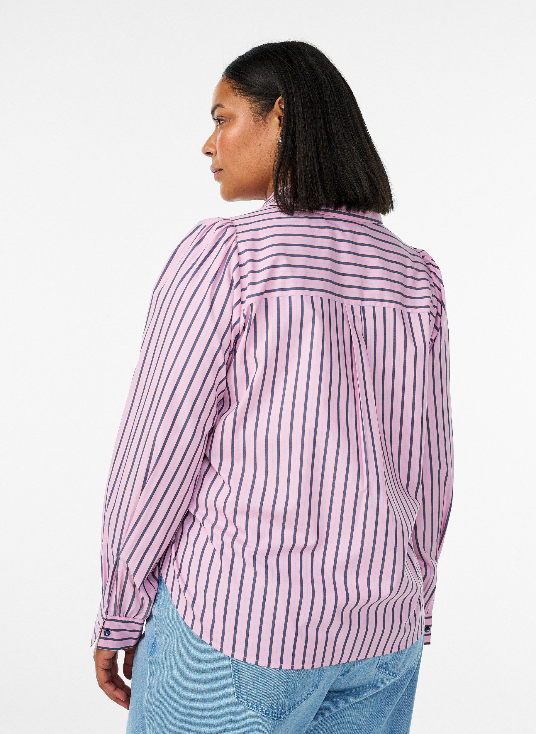 ZizziGestreept shirt met een klassieke kraag en lange mouwen, Roze, Model image number 2