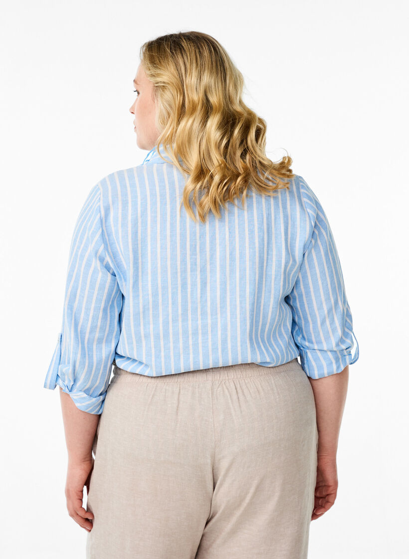 Chemise en lin et viscose avec manches 3/4, Bleu Clair, Model image number 2