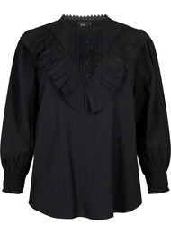 Viscose blouse met ruches en borduursel, Black, Packshot