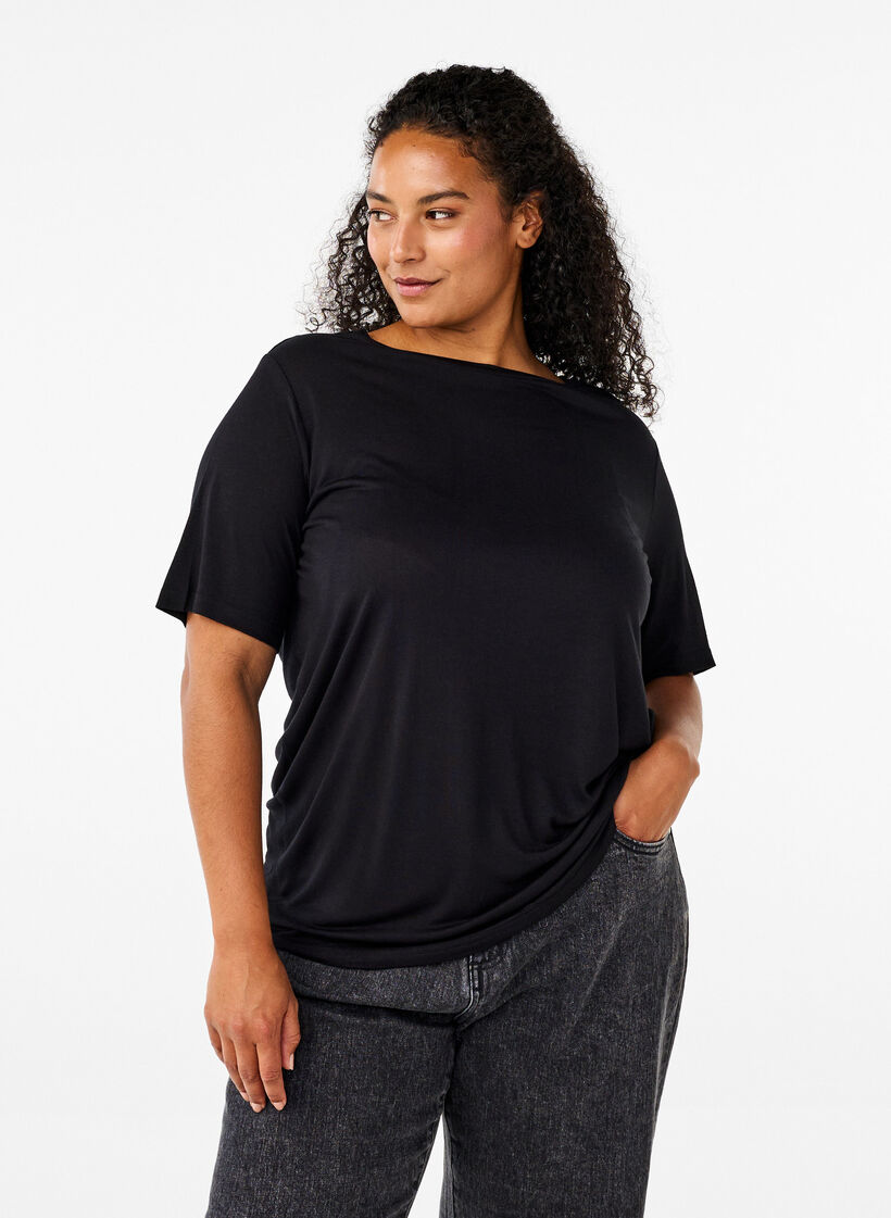 T-shirt en laine et viscose, Black, Model image number 0