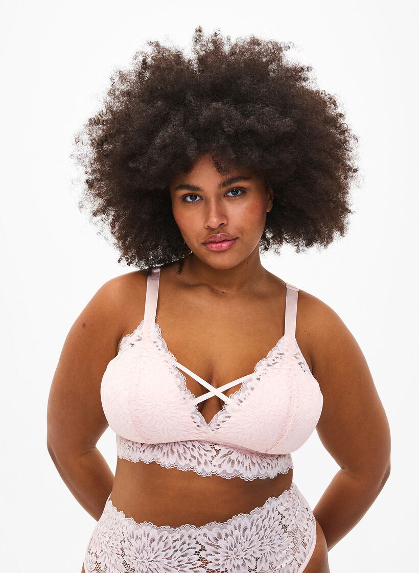 Bralette met koorddetail en zachte vulling, Peach Blush, Model image number 0